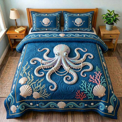 Pearl Tide Octopus 3-Piece Quilted Bedding Set GDTONTD539