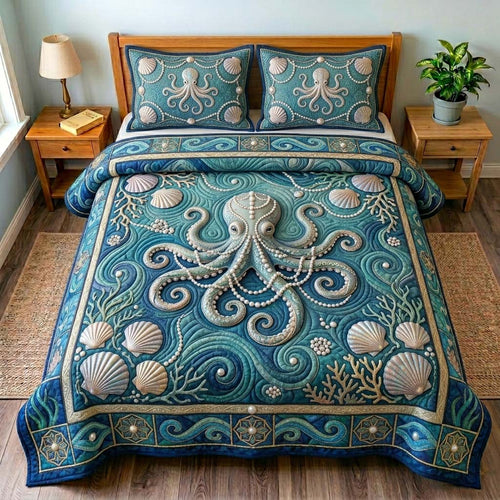 Pearl Reef Octopus 3-Piece Quilted Bedding Set GDTONTD541