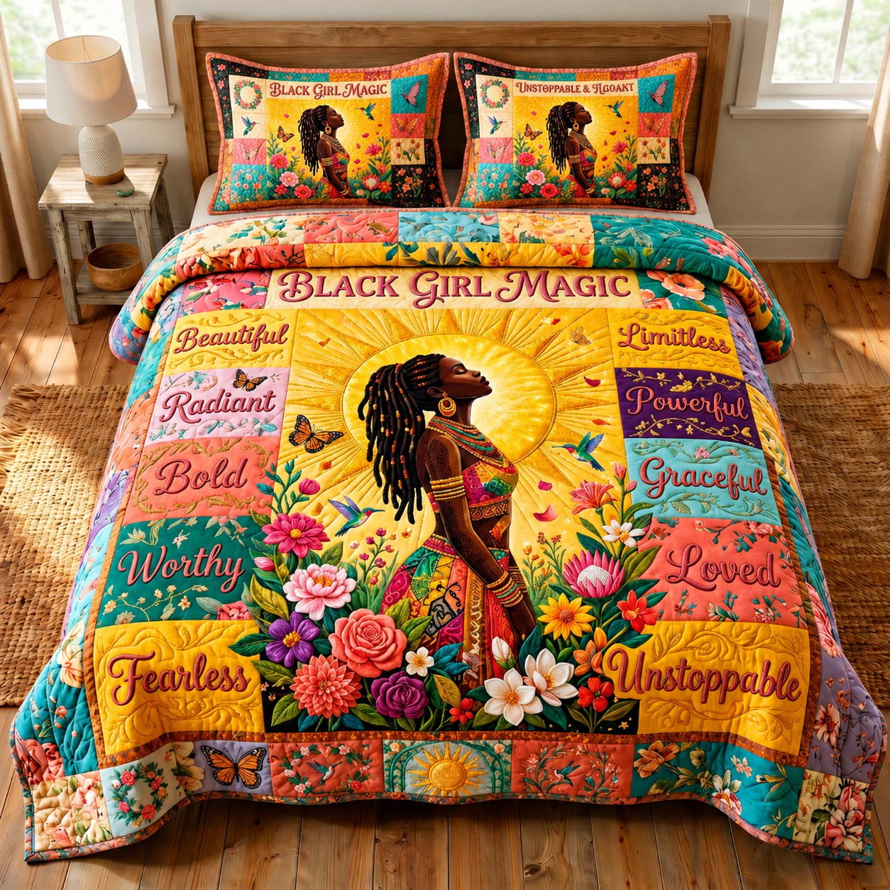 Black Girl Magic 3-Piece Quilted Bedding Set GDTONTD587