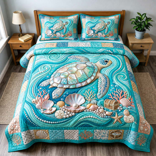 Pearl Reef Turtle 3-Piece Quilted Bedding Set GDTONTD590