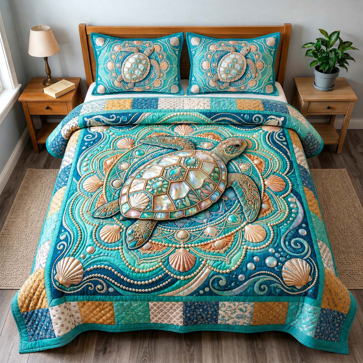 Mandala Turtle 3-Piece Quilted Bedding Set GDTONTD592