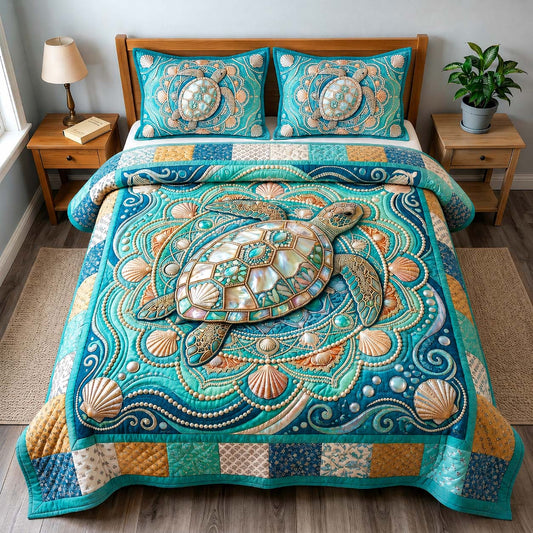 Mandala Turtle 3-Piece Quilted Bedding Set GDTONTD592