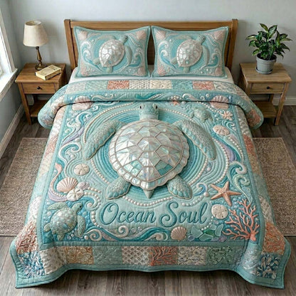 Ocean Soul Turtle 3-Piece Quilted Bedding Set GDTONTD595