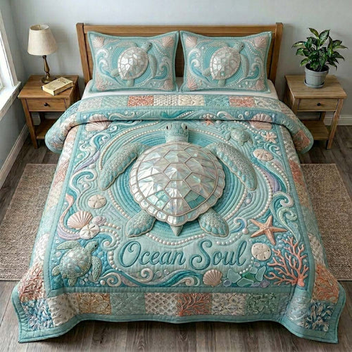 Ocean Soul Turtle 3-Piece Quilted Bedding Set GDTONTD595