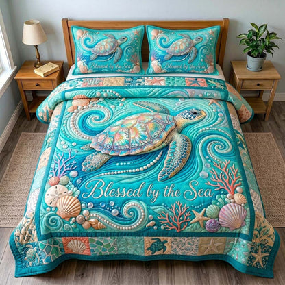 Turquoise Sea Turtle 3-Piece Quilted Bedding Set GDTONTD596