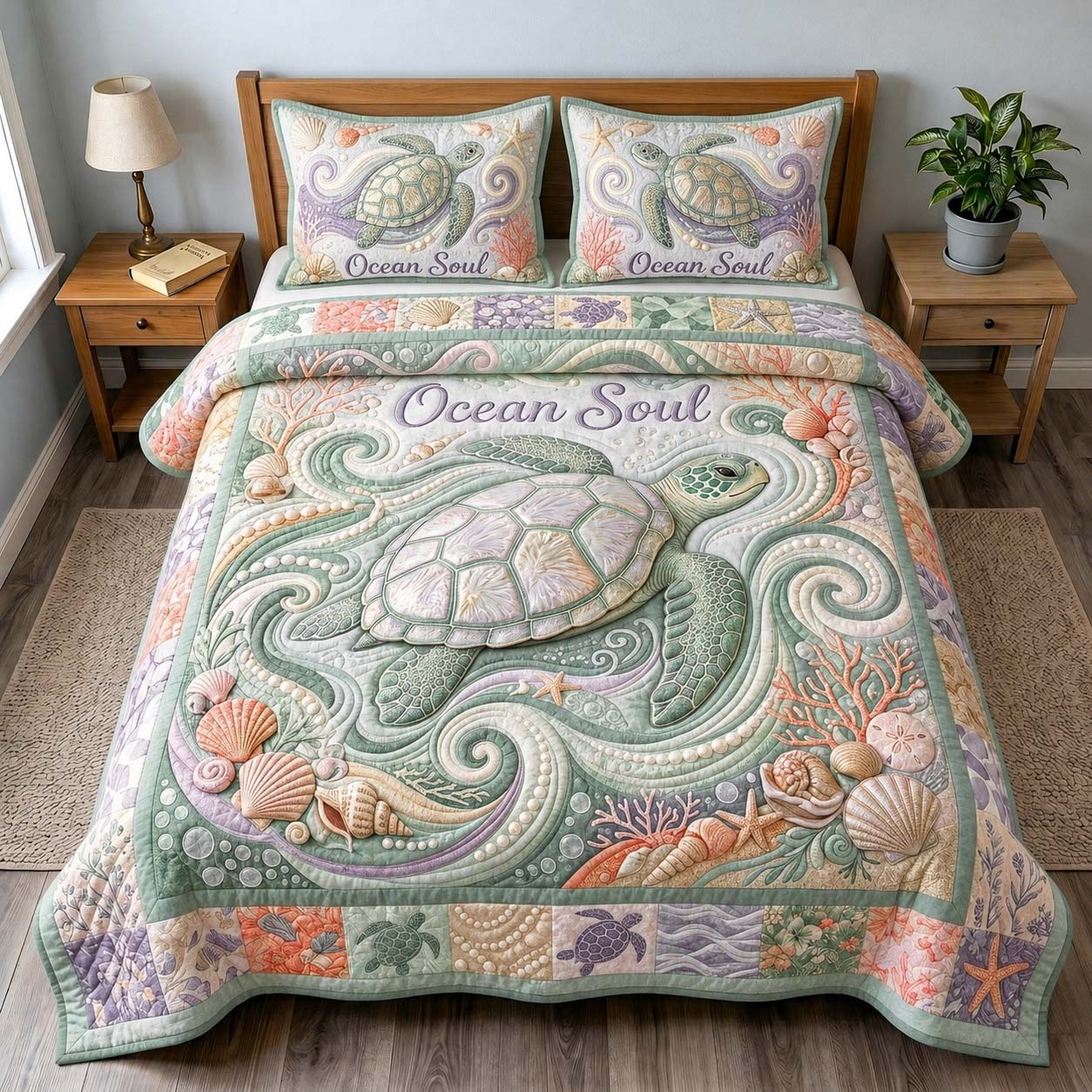 Soft Ocean Soul 3-Piece Quilted Bedding Set GDTONTD597