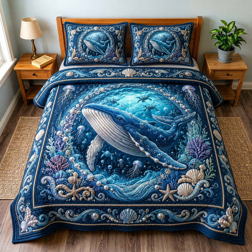 Majestic Whale 3-Piece Quilted Bedding Set GDTONTD599
