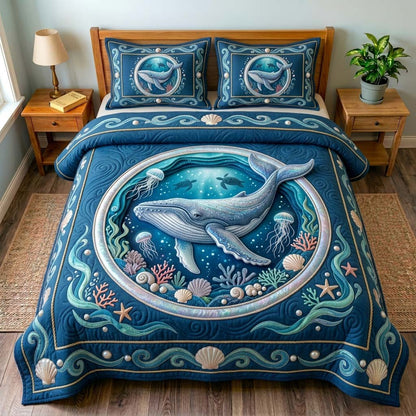 Ocean Whale Portal 3-Piece Quilted Bedding Set GDTONTD600