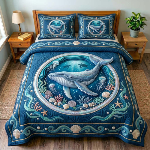 Ocean Whale Portal 3-Piece Quilted Bedding Set GDTONTD600