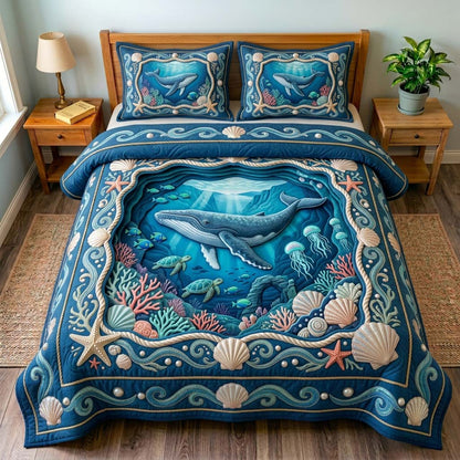 Deep Sea Whale 3-Piece Quilted Bedding Set GDTONTD601