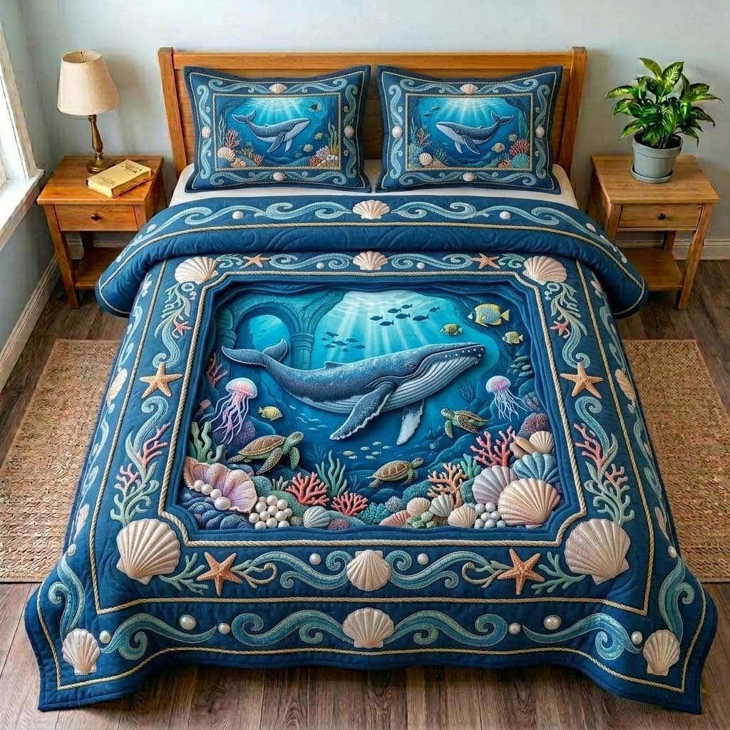 Whale Reef Window 3-Piece Quilted Bedding Set GDTONTD602