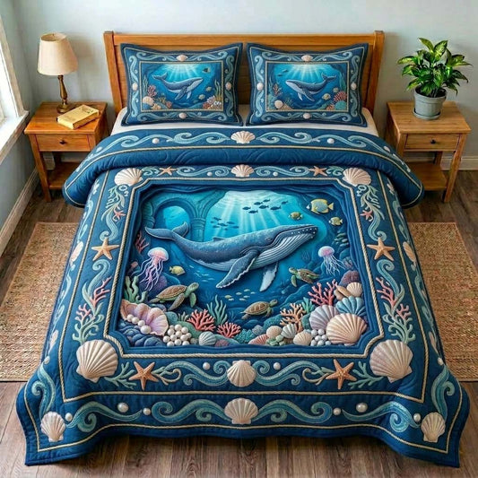 Whale Reef Window 3-Piece Quilted Bedding Set GDTONTD602