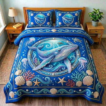 Mystic Whale Ocean 3-Piece Quilted Bedding Set GDTONTD603
