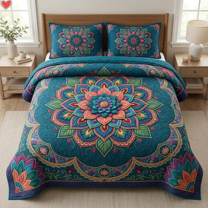 Bohemian Lotus Bloom 3-Piece Quilted Bedding Set GDTONTD626