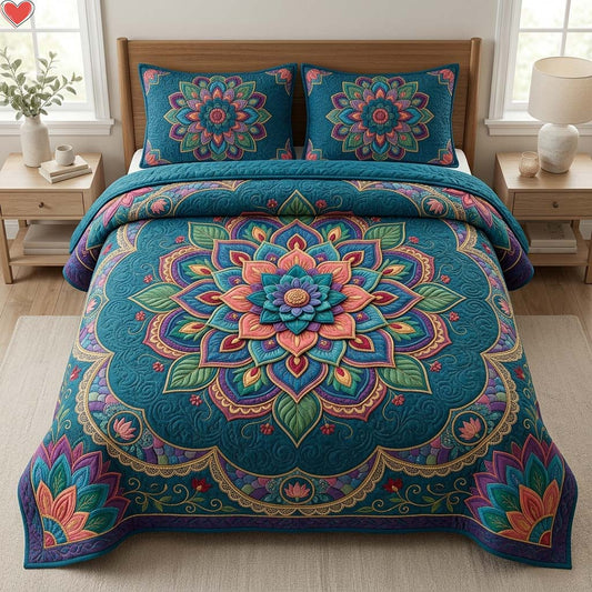 Bohemian Lotus Bloom 3-Piece Quilted Bedding Set GDTONTD626