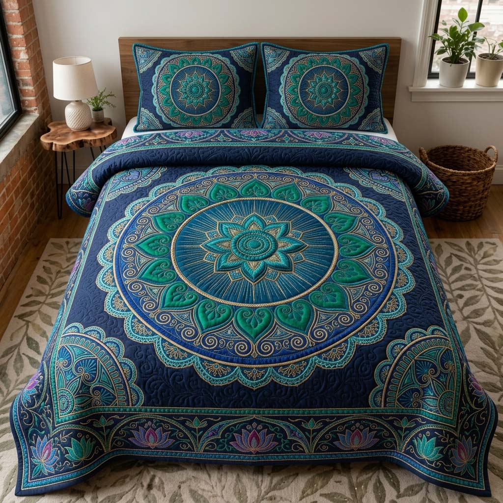 Ocean Mandala Glow 3-Piece Quilted Bedding Set GDTONTD627