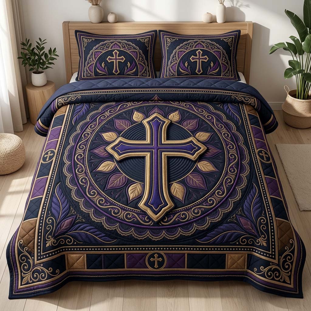 Midnight Faith Cross 3-Piece Quilted Bedding Set GDTONTD629