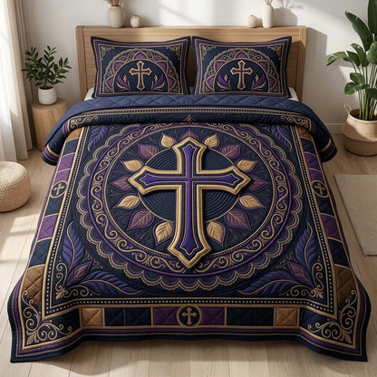 Midnight Faith Cross 3-Piece Quilted Bedding Set GDTONTD629