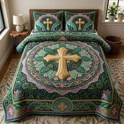Emerald Cross Garden 3-Piece Quilted Bedding Set GDTONTD630
