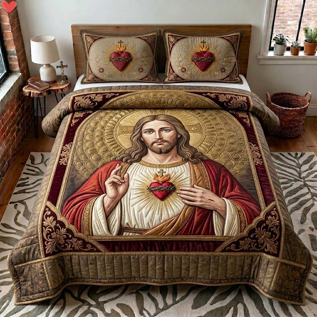 Sacred Heart Majesty 3-Piece Quilted Bedding Set GDTONTD658