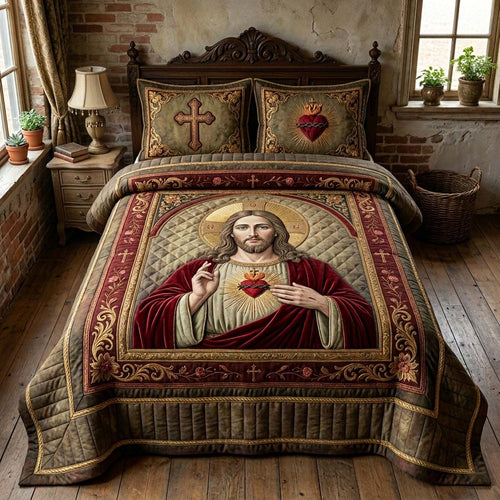 Vintage Jesus Devotion 3-Piece Quilted Bedding Set GDTONTD661
