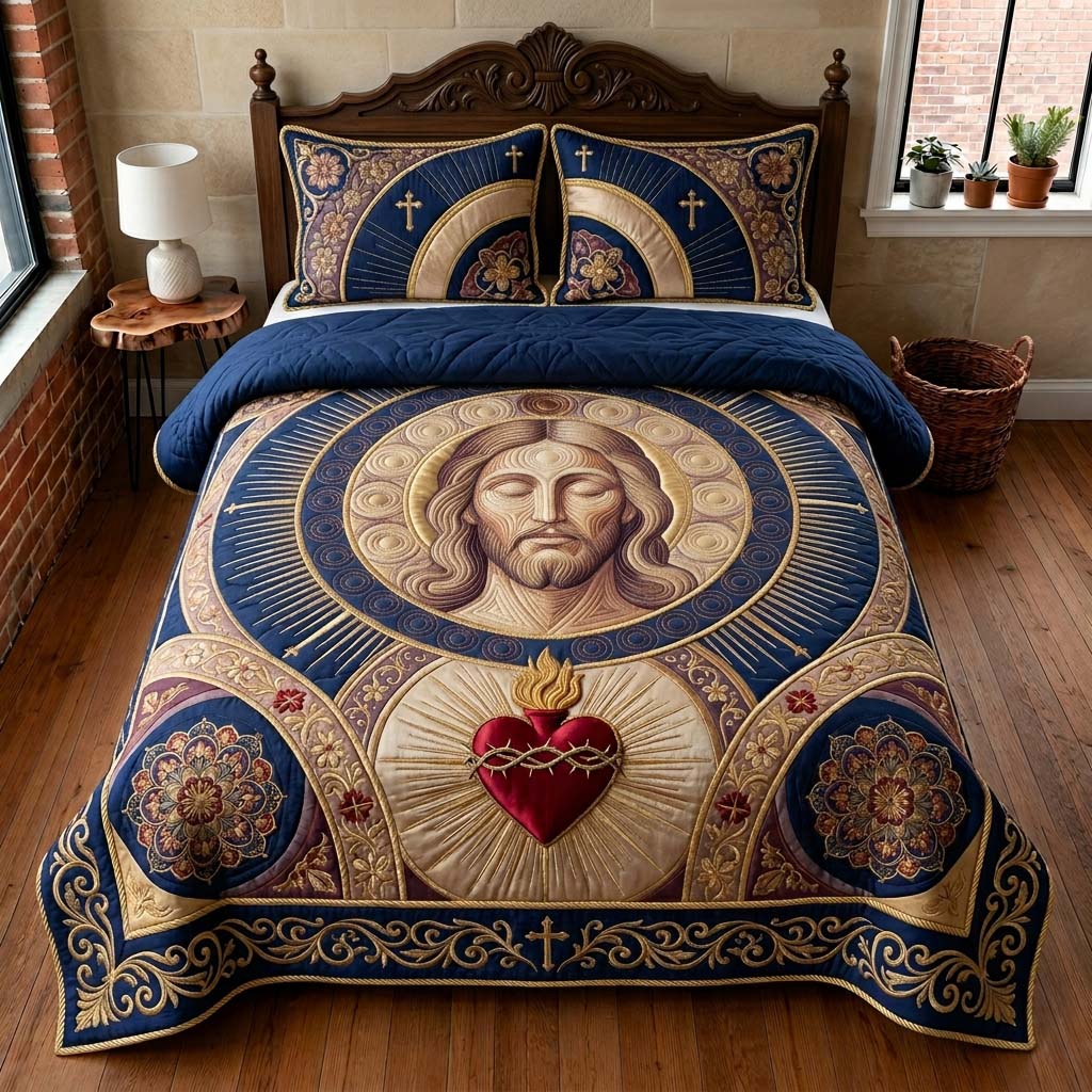 Holy Heart Medallion 3-Piece Quilted Bedding Set GDTONTD662