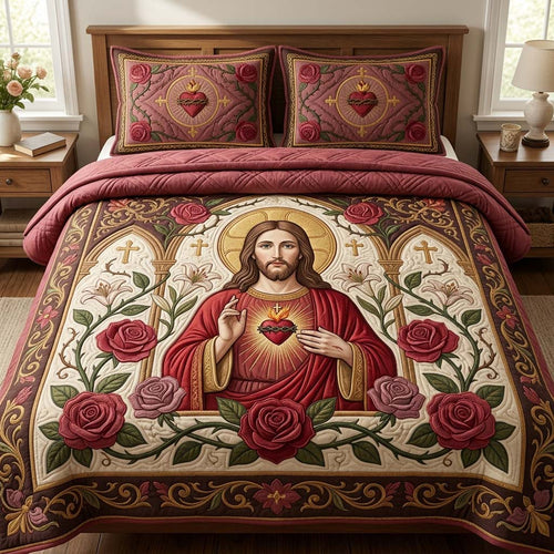 Rose Sacred Heart 3-Piece Quilted Bedding Set GDTONTD663