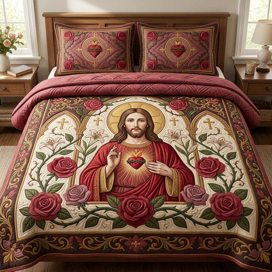 Rose Sacred Heart 3-Piece Quilted Bedding Set GDTONTD663