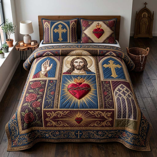 Chapel Heart Quilt 3-Piece Quilted Bedding Set GDTONTD664