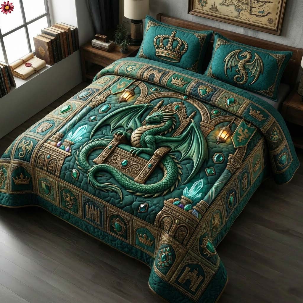 Emerald Throne 3-Piece Quilted Bedding Set GDTONTD695