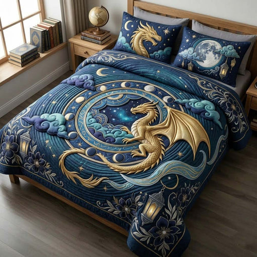 Moon Dragon 3-Piece Quilted Bedding Set GDTONTD696