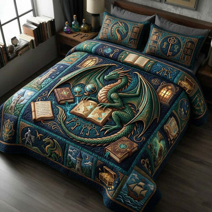 Dragon Library 3-Piece Quilted Bedding Set GDTONTD697