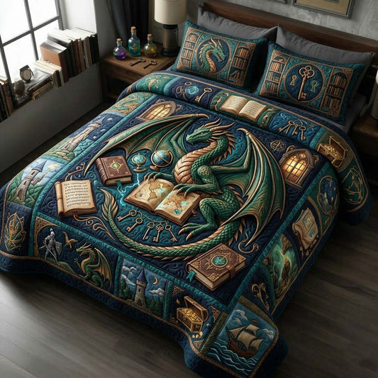 Dragon Library 3-Piece Quilted Bedding Set GDTONTD697