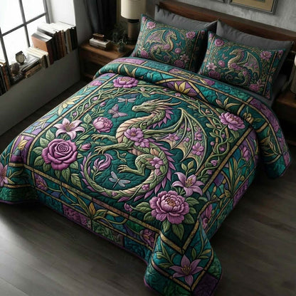 Floral Dragon 3-Piece Quilted Bedding Set GDTONTD699