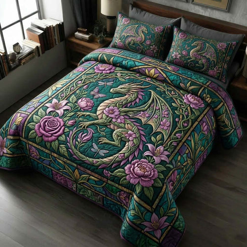 Floral Dragon 3-Piece Quilted Bedding Set GDTONTD699