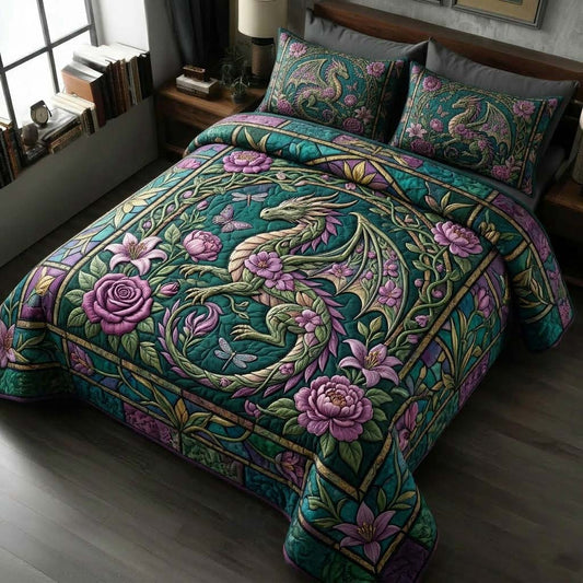 Floral Dragon 3-Piece Quilted Bedding Set GDTONTD699