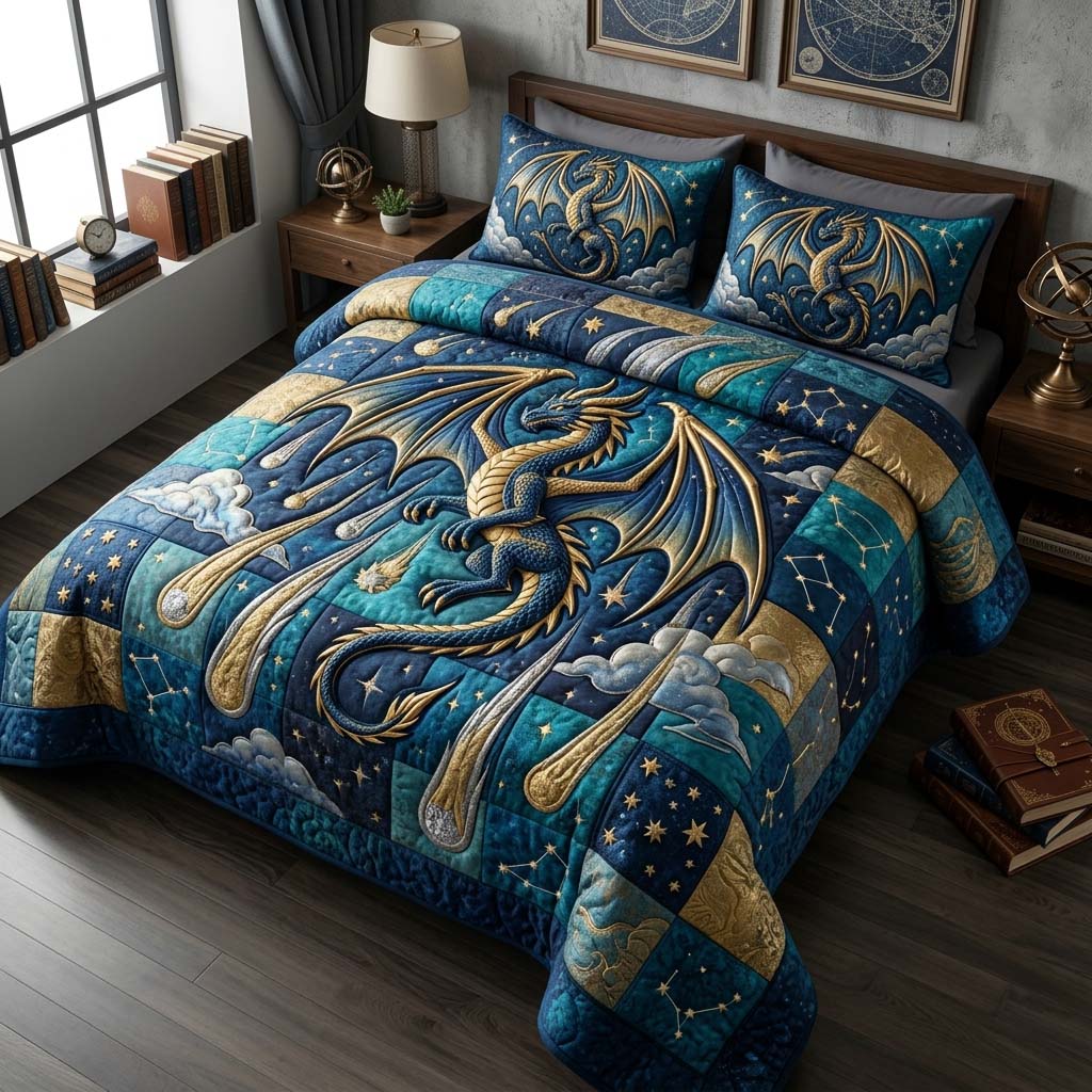Starfire Dragon 3-Piece Quilted Bedding Set GDTONTD700
