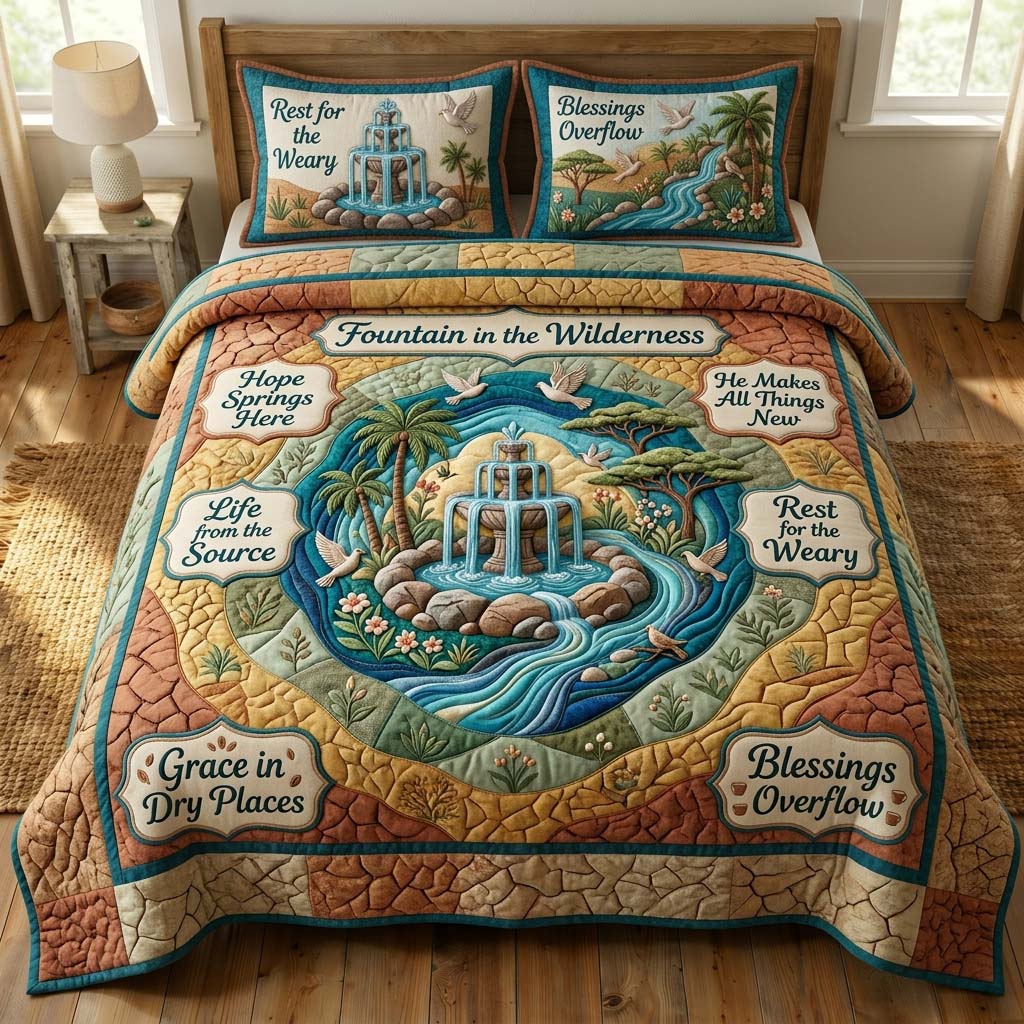 Wilderness Fountain 3-Piece Quilted Bedding Set GDTONTD734