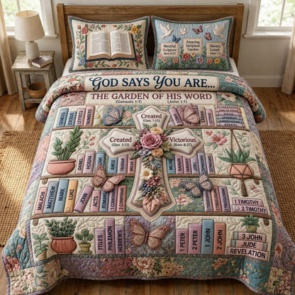 Garden Word 3-Piece Quilted Bedding Set GDTONTD737