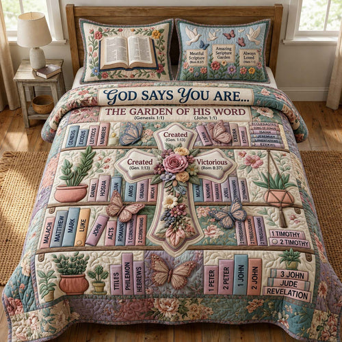 Garden Word 3-Piece Quilted Bedding Set GDTONTD737
