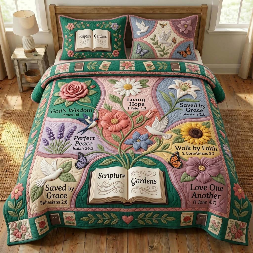 Scripture Garden 3-Piece Quilted Bedding Set GDTONTD739