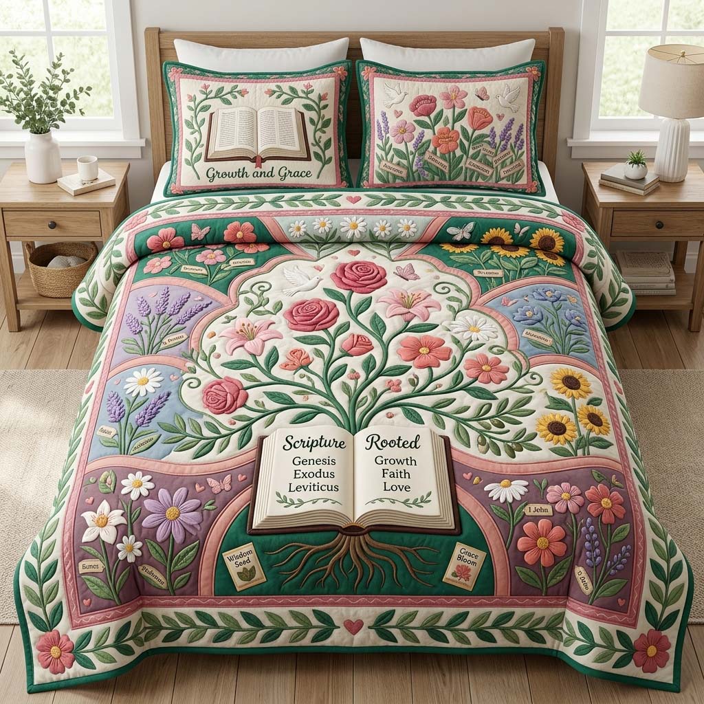 Rooted Grace 3-Piece Quilted Bedding Set GDTONTD740