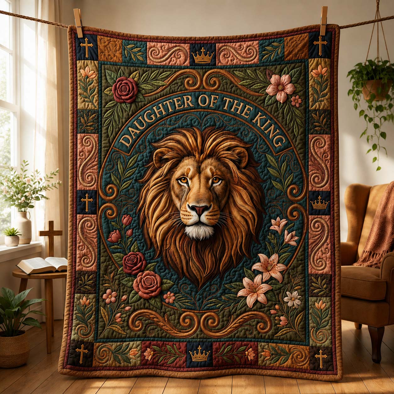 Royal Floral Lion Quilted Blanket GDTONTD808