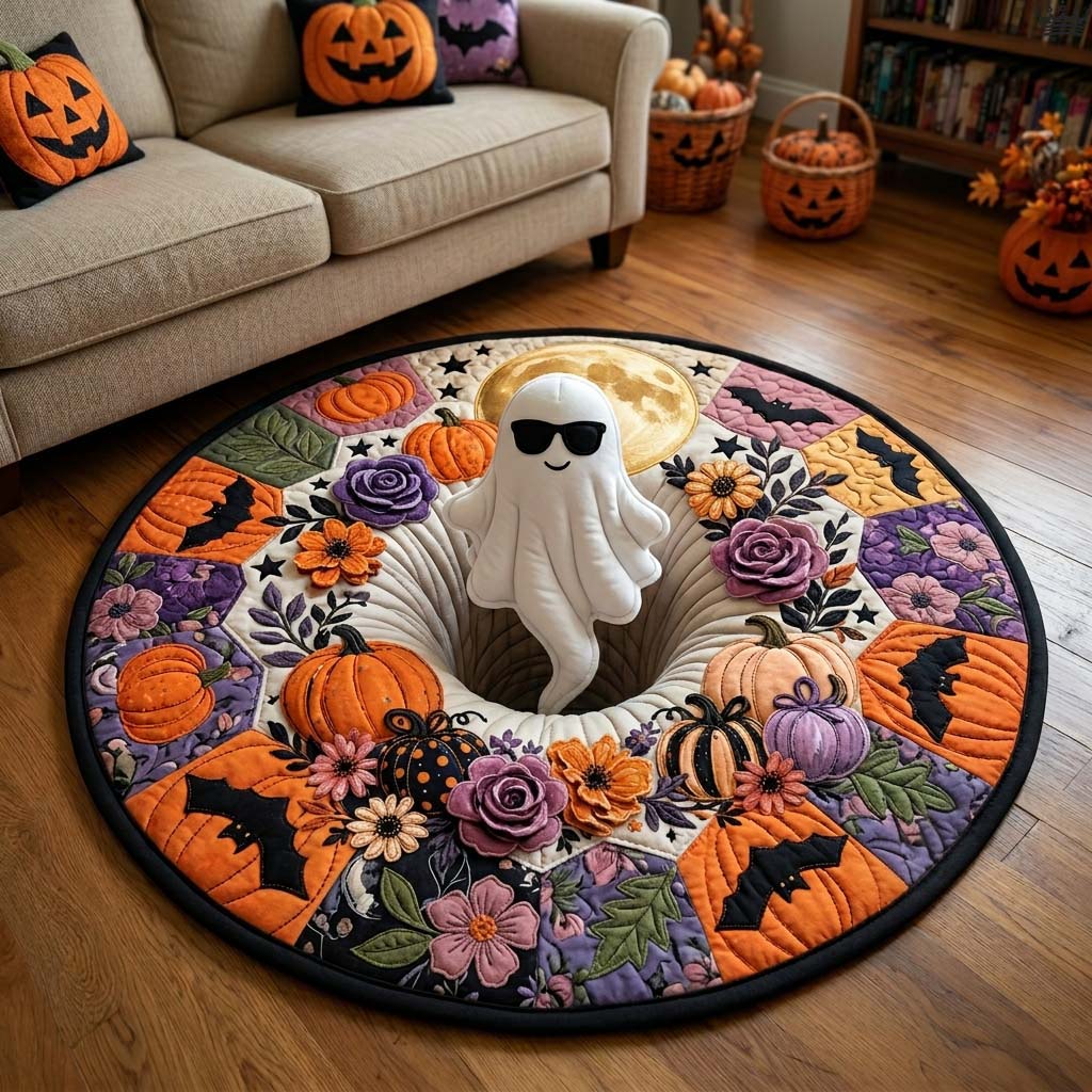 Cool Ghost Bloom Quilted Round Mat GDTONTD811