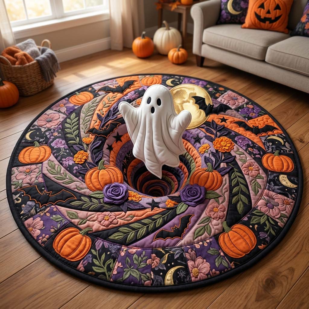 Spooky Spiral Ghost Quilted Round Mat GDTONTD812