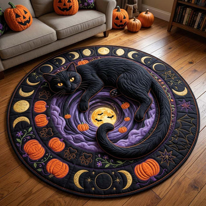 Moonlight Black Cat Quilted Round Mat GDTONTD813
