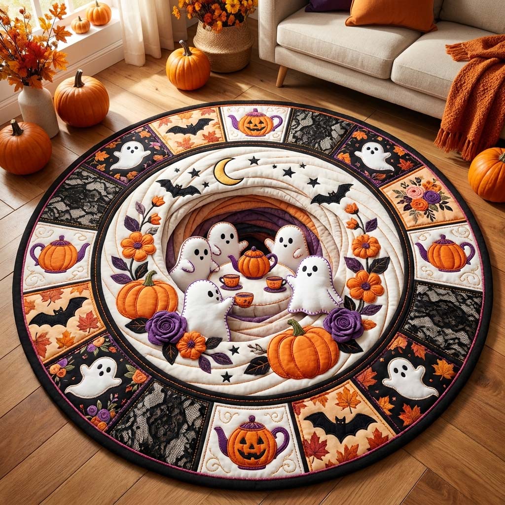 Ghost Tea Party Quilted Round Mat GDTONTD817