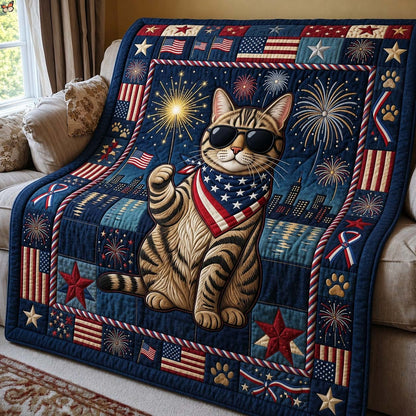 Sparkler Patriot Cat Quilted Blanket GDTONTD845