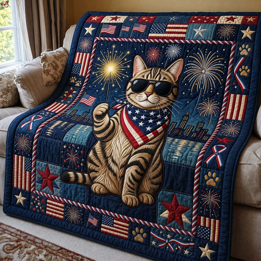 Sparkler Patriot Cat Quilted Blanket GDTONTD845