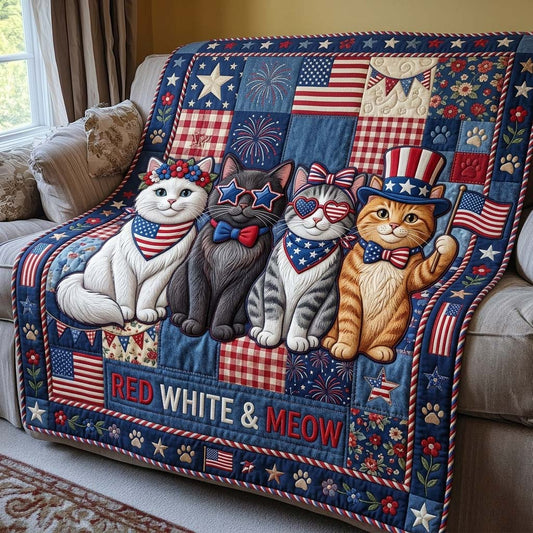 Red White Meow Quilted Blanket GDTONTD847
